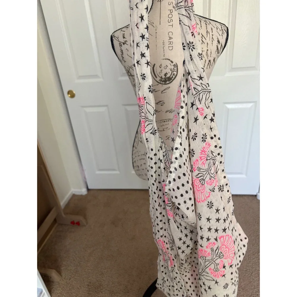 Free People Mixed Print Hobo Bag Stars Polka Dot Floral Pink Cream Slouchy Boho